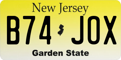 NJ license plate B74JOX