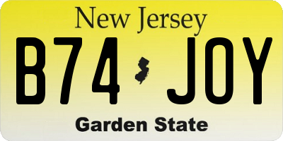 NJ license plate B74JOY