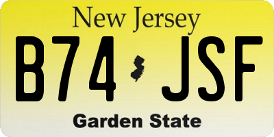 NJ license plate B74JSF