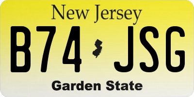 NJ license plate B74JSG
