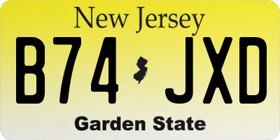 NJ license plate B74JXD