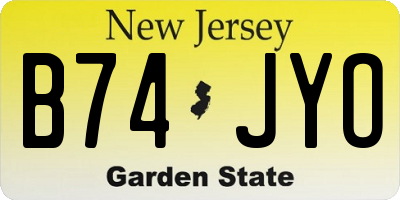 NJ license plate B74JYO
