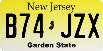 NJ license plate B74JZX