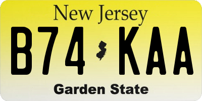 NJ license plate B74KAA