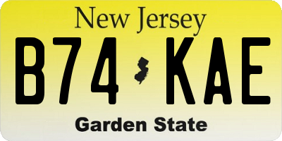 NJ license plate B74KAE