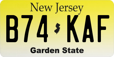 NJ license plate B74KAF