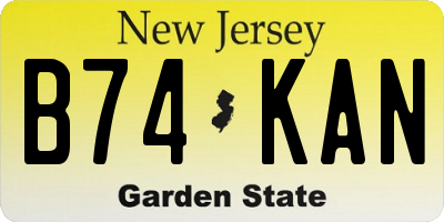 NJ license plate B74KAN