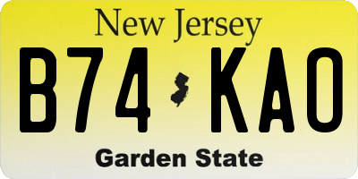 NJ license plate B74KAO