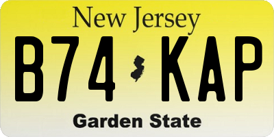 NJ license plate B74KAP