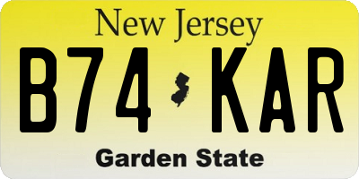NJ license plate B74KAR