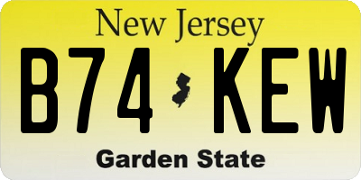 NJ license plate B74KEW