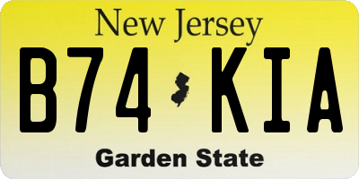 NJ license plate B74KIA