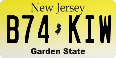 NJ license plate B74KIW