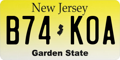 NJ license plate B74KOA