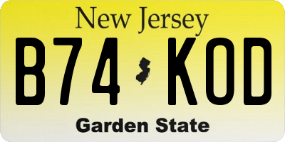 NJ license plate B74KOD