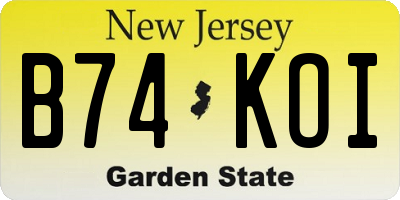 NJ license plate B74KOI