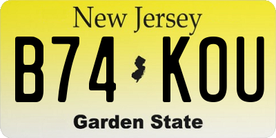 NJ license plate B74KOU