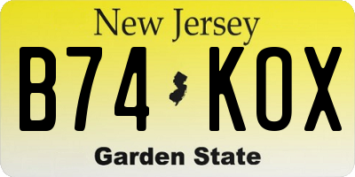 NJ license plate B74KOX
