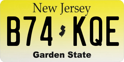 NJ license plate B74KQE
