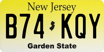 NJ license plate B74KQY
