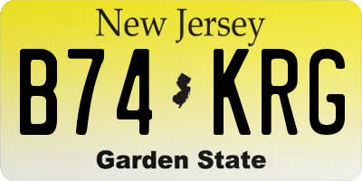 NJ license plate B74KRG