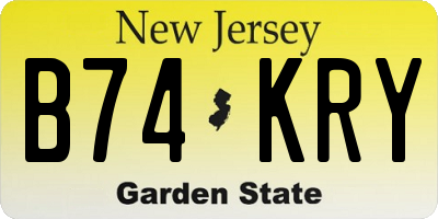 NJ license plate B74KRY
