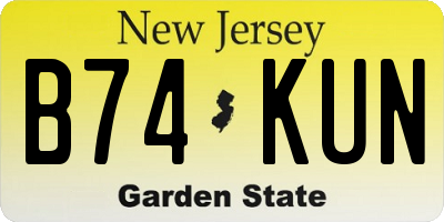 NJ license plate B74KUN