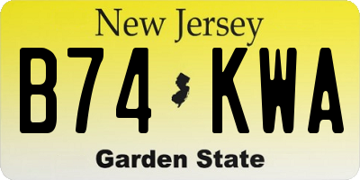 NJ license plate B74KWA