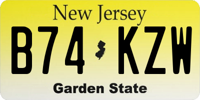 NJ license plate B74KZW