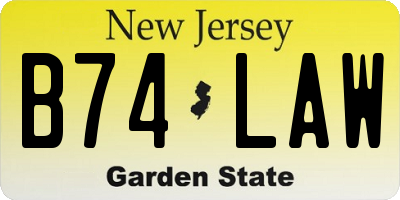 NJ license plate B74LAW