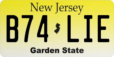 NJ license plate B74LIE