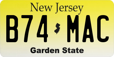 NJ license plate B74MAC