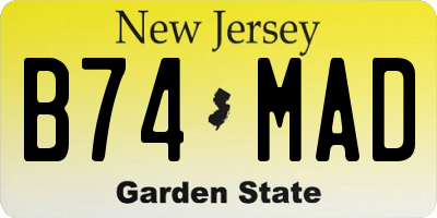 NJ license plate B74MAD