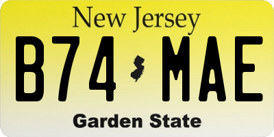 NJ license plate B74MAE