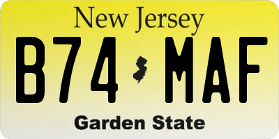 NJ license plate B74MAF