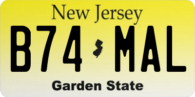 NJ license plate B74MAL