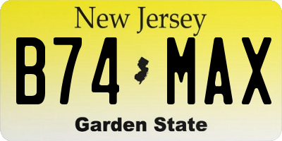 NJ license plate B74MAX