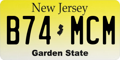 NJ license plate B74MCM