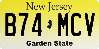 NJ license plate B74MCV