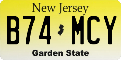 NJ license plate B74MCY