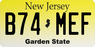 NJ license plate B74MEF