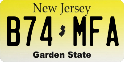 NJ license plate B74MFA
