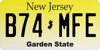 NJ license plate B74MFE