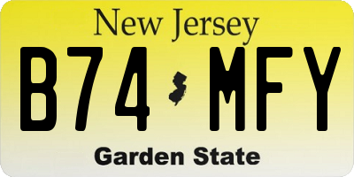 NJ license plate B74MFY