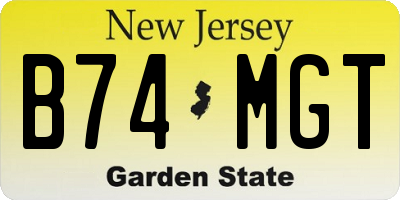 NJ license plate B74MGT