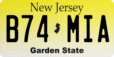 NJ license plate B74MIA
