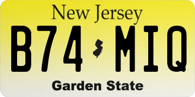 NJ license plate B74MIQ