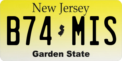 NJ license plate B74MIS