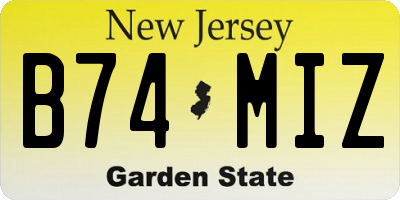 NJ license plate B74MIZ