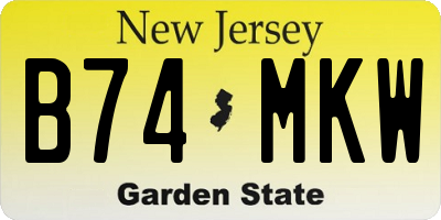 NJ license plate B74MKW